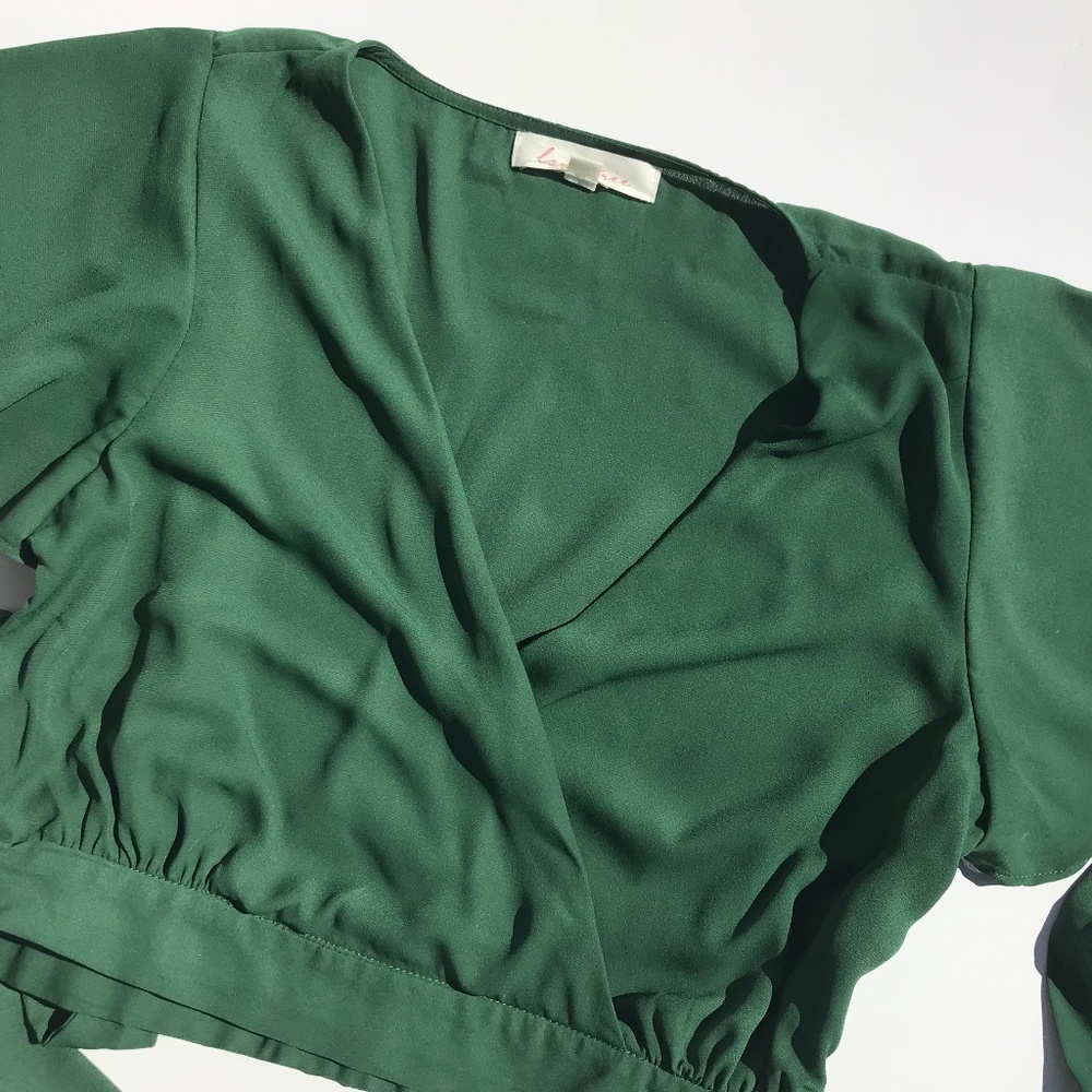 Olive Green Love Tree Crop Blouse Wrap Size M